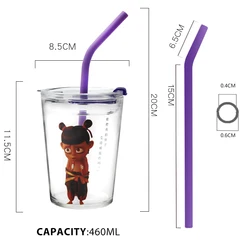 Wholesale high borosilicate glass water cup, used for domestic hot water or cold water, with cover and straw