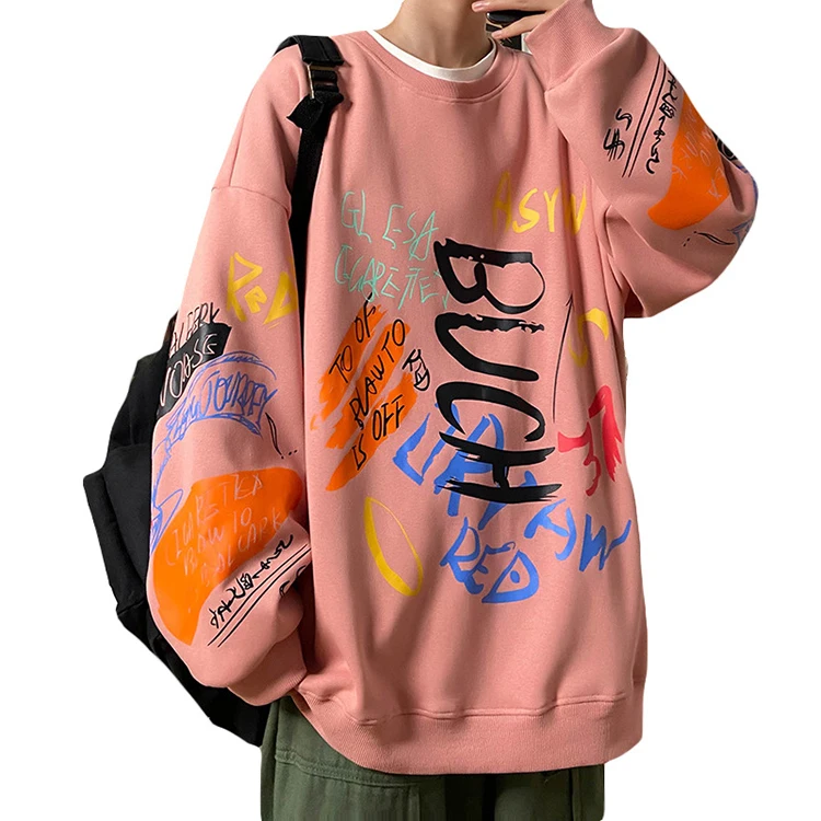 manufacture custom colored graffiti print hoodie pullover sweatshirt with logo print for men unisex