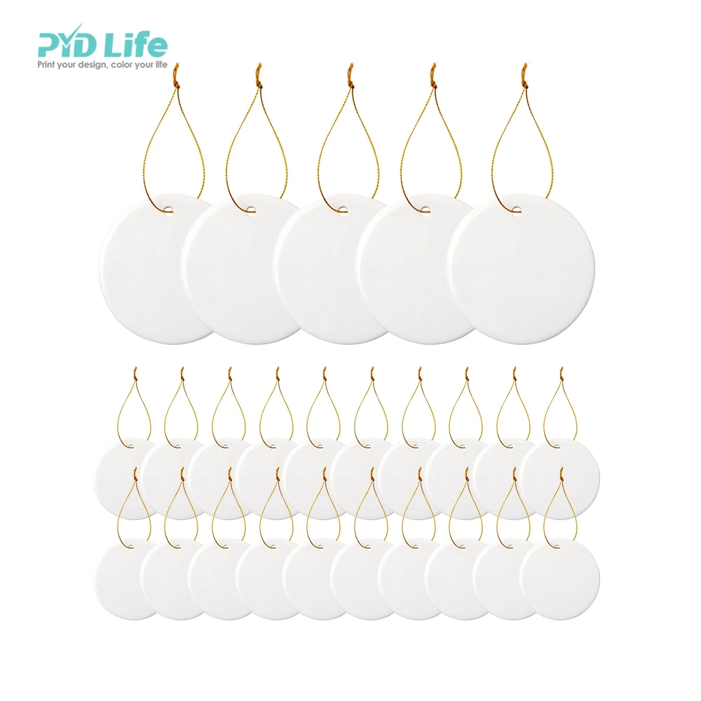 PYD Life Wholesale Two Sides Print 100 PCS Christmas Sublimation Ceramic Custom Round Ornaments 3 in Blanks