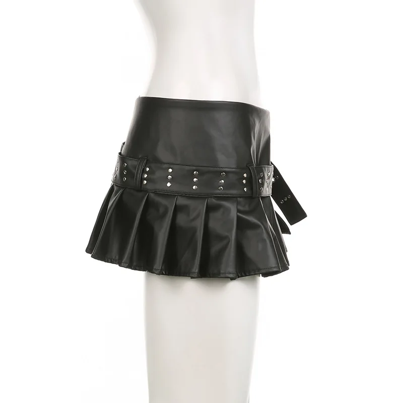 Cool girl ladies skirts low waist black color a line skirt women pu leather skirt sexy