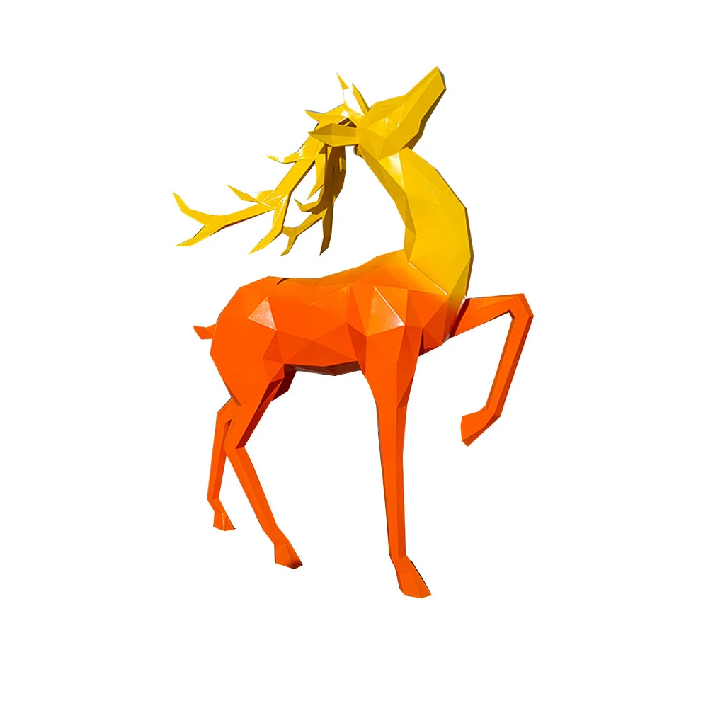 Stainless steel mirror geometric sculpture animal deer painted ornament