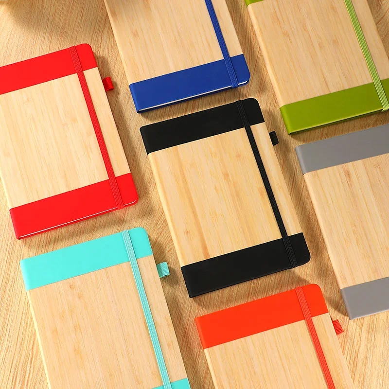 Custom logo A5 Bamboo PU Hardcover Notebook with Pen Holder and Elastic Band Journal 80 Sheets notebooks