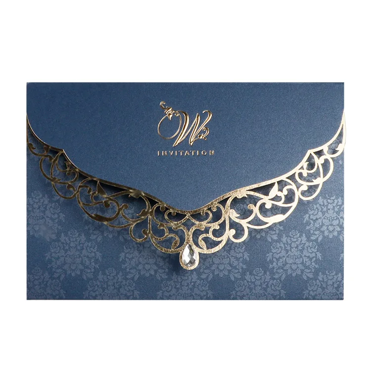 Лазерная резка темно-синие руки чистый сувенир Вечеринка невесты душ Свадебное приглашение