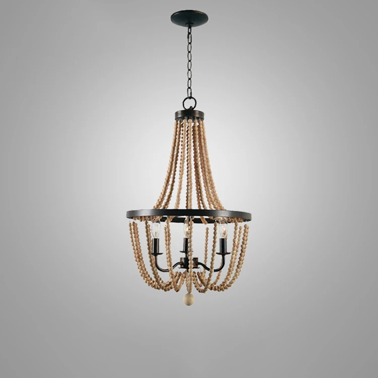 North American Style Creative Chandelier Decoration Wooden Art Chandelier Antique Retro Old Wooden Bead Lamp