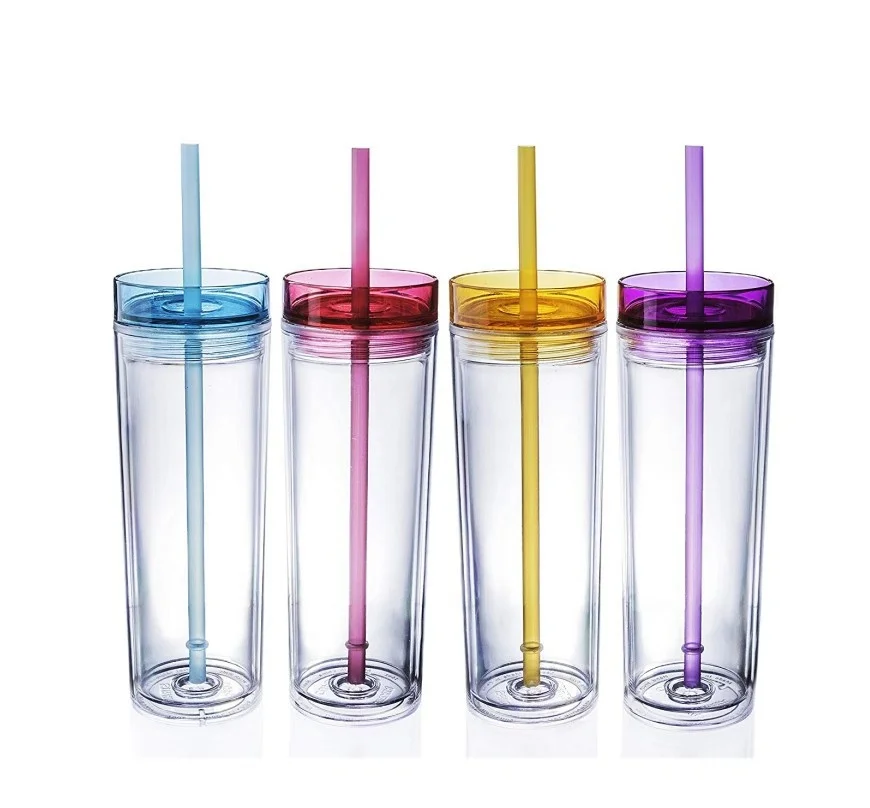 Straw Skinny Acrylic Tumbler CLASSIC Mugs Drinkware Giveaways Factory Price Wholesale Skinny Tumbler Plastic BPA Free 16oz
