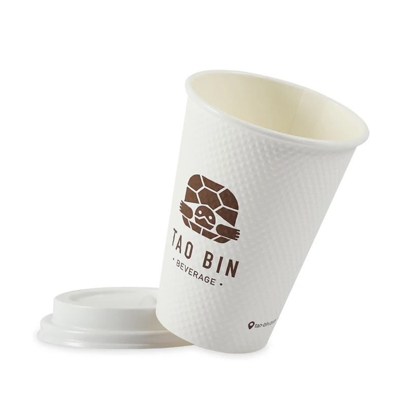 8 Oz Disposable Coffee Paper Cup With Lid Custom Logo Takeaway Cupsleeve Holder Thick Cardboard Paper Cup