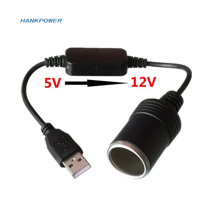 For Auto Accessories USB to Car Cigarette Lighter Socket Converter Step Up Cable USB 5V To 12V Converter Adapter