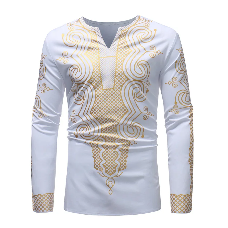 MXCHAN SJH11014 Polyester hot stamping print long sleeve african men clothing dashiki shirts for men
