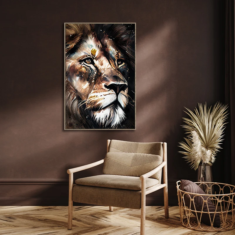 Canvas Wall Art - Lion Portrait - Decoration Artwork Ready to Hang for Living Room Wall Decor Modern and Contemporary Painting