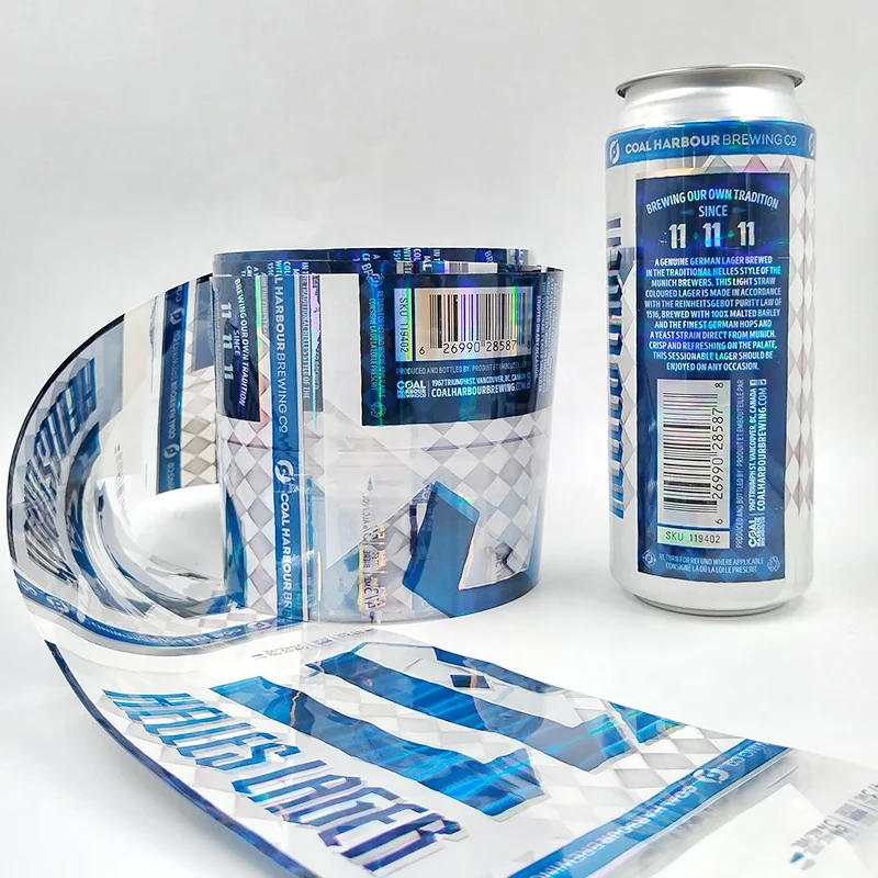 Custom holographic shrink Label Printed shrink Sleeve Aluminum Soda Beverage Can Beer Aluminum Cans Packing pvc shrink sleeve