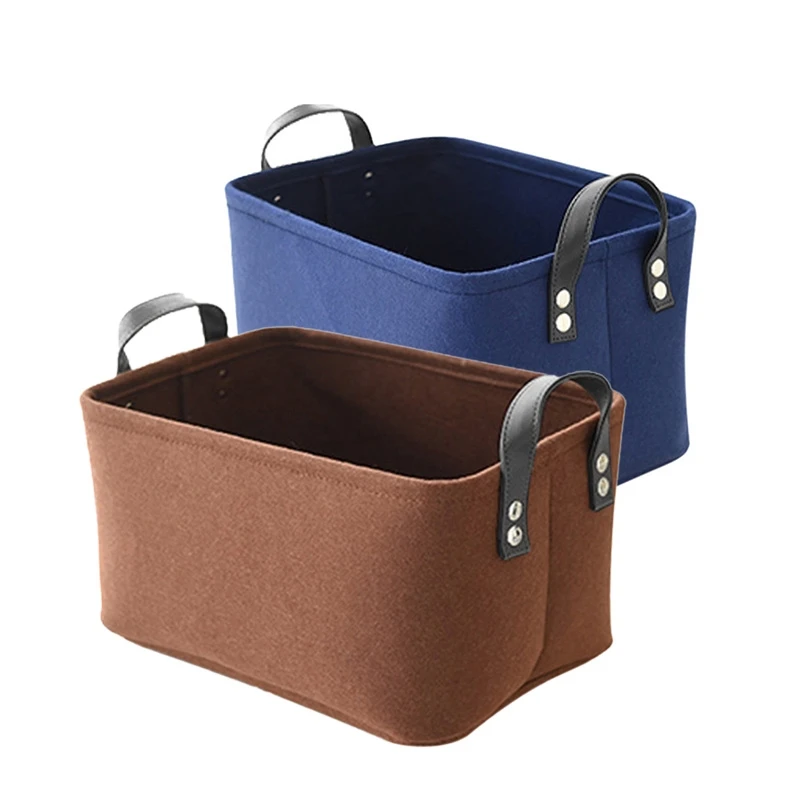 Foldable felt leather handle storage basket felt storage box household bedroom clothes toy storage bagfelt basket