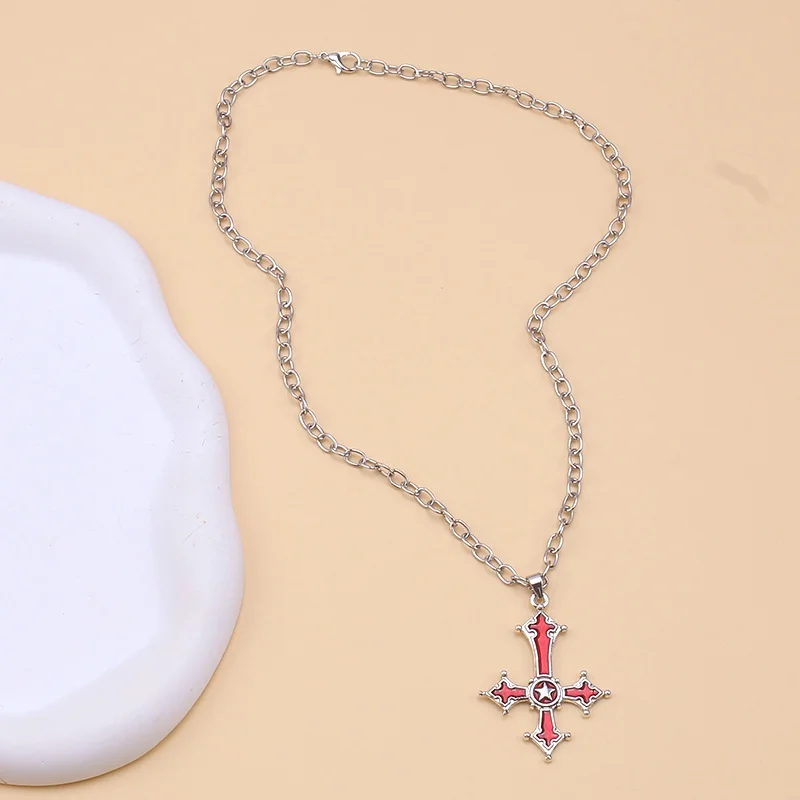 Halloween Punk Hip-hop Trend Inverted Cross Pendant Necklace Gothic Demon Horn Heart Skull Sword Necklaces Jewelry