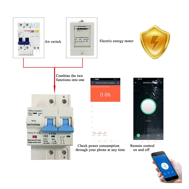 tuya wifi wireless smart remote control single phase electrical main vacuum air smart circuit breaker