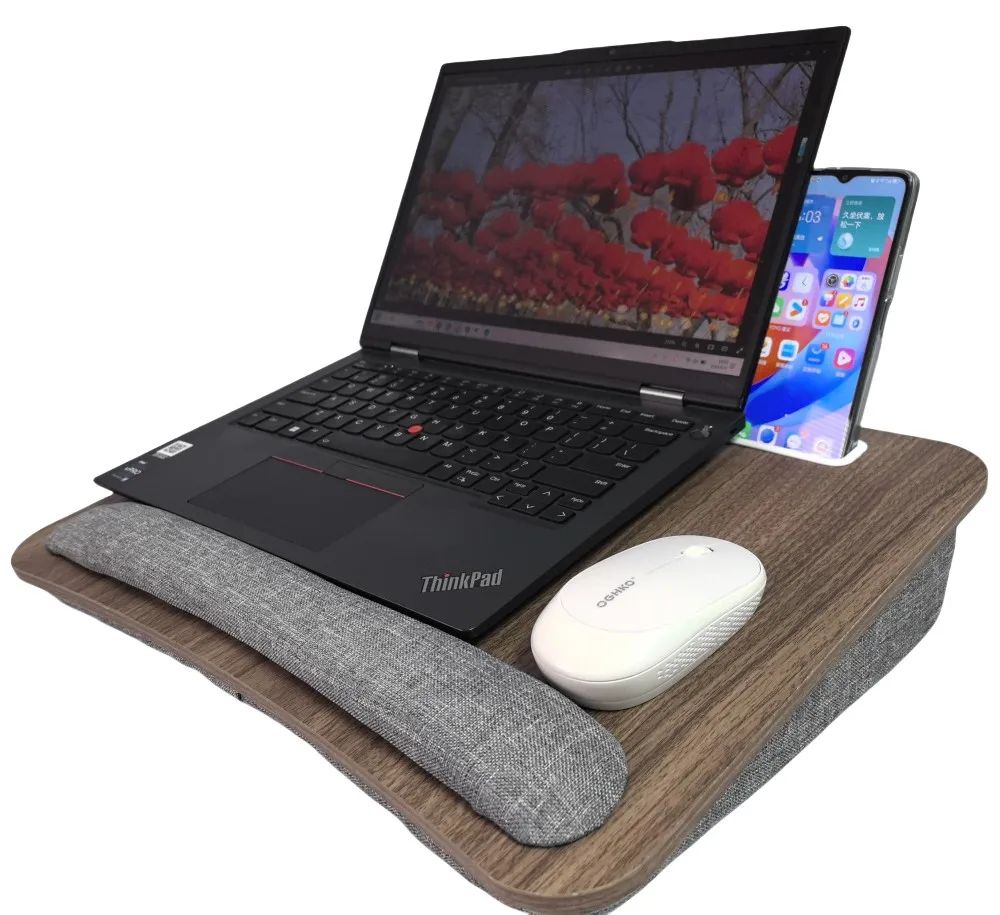 Portable Lap Desk with Pillow Cushion, Fits up to 15.6 inch Laptop, with Anti-Slip Strip & Storage Function for Home Office Use