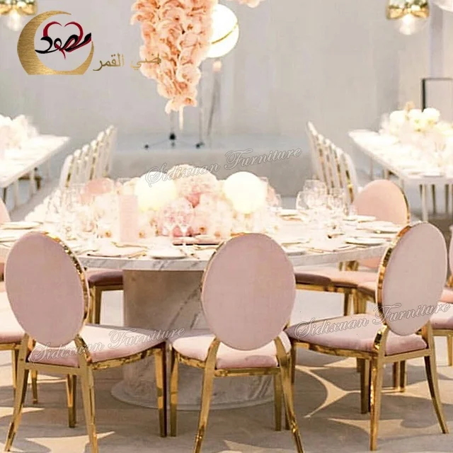 
Cheap golden stainless steel frame round back wedding banquet chairs 