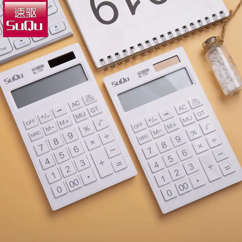 Selling High-quality Appearance Desktop Financial White Calculator 12-digit Dual Power Solar Calculator