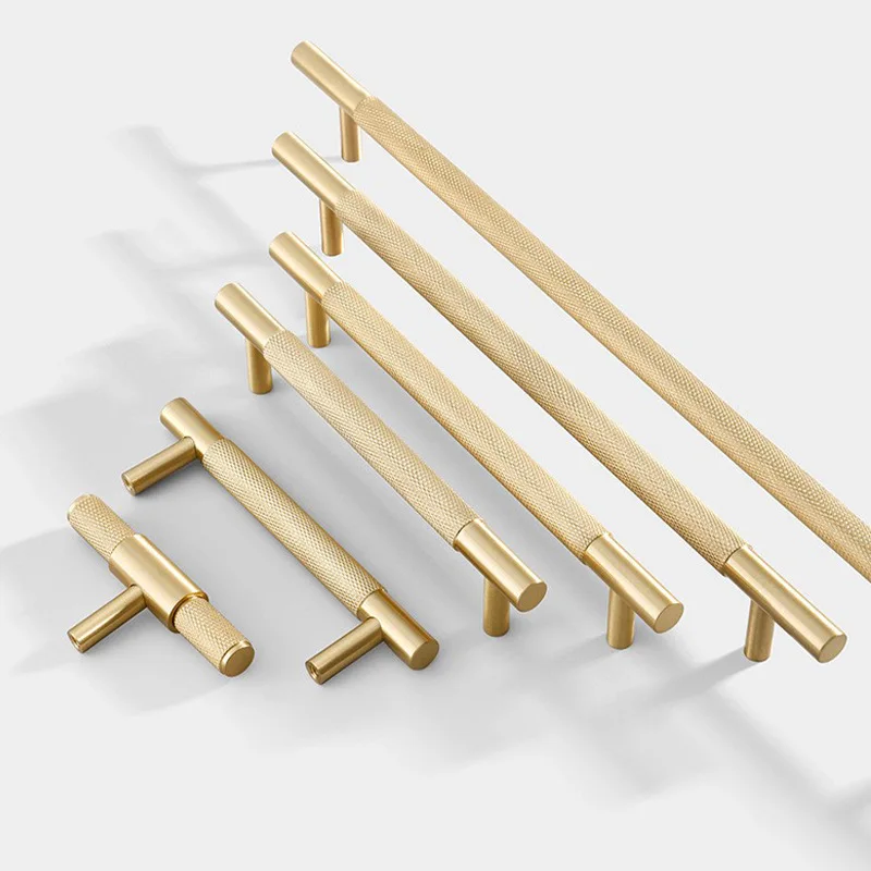 Brass door handle wardrobe shoe cabinet double hole long handle-6638 brass knurled handles