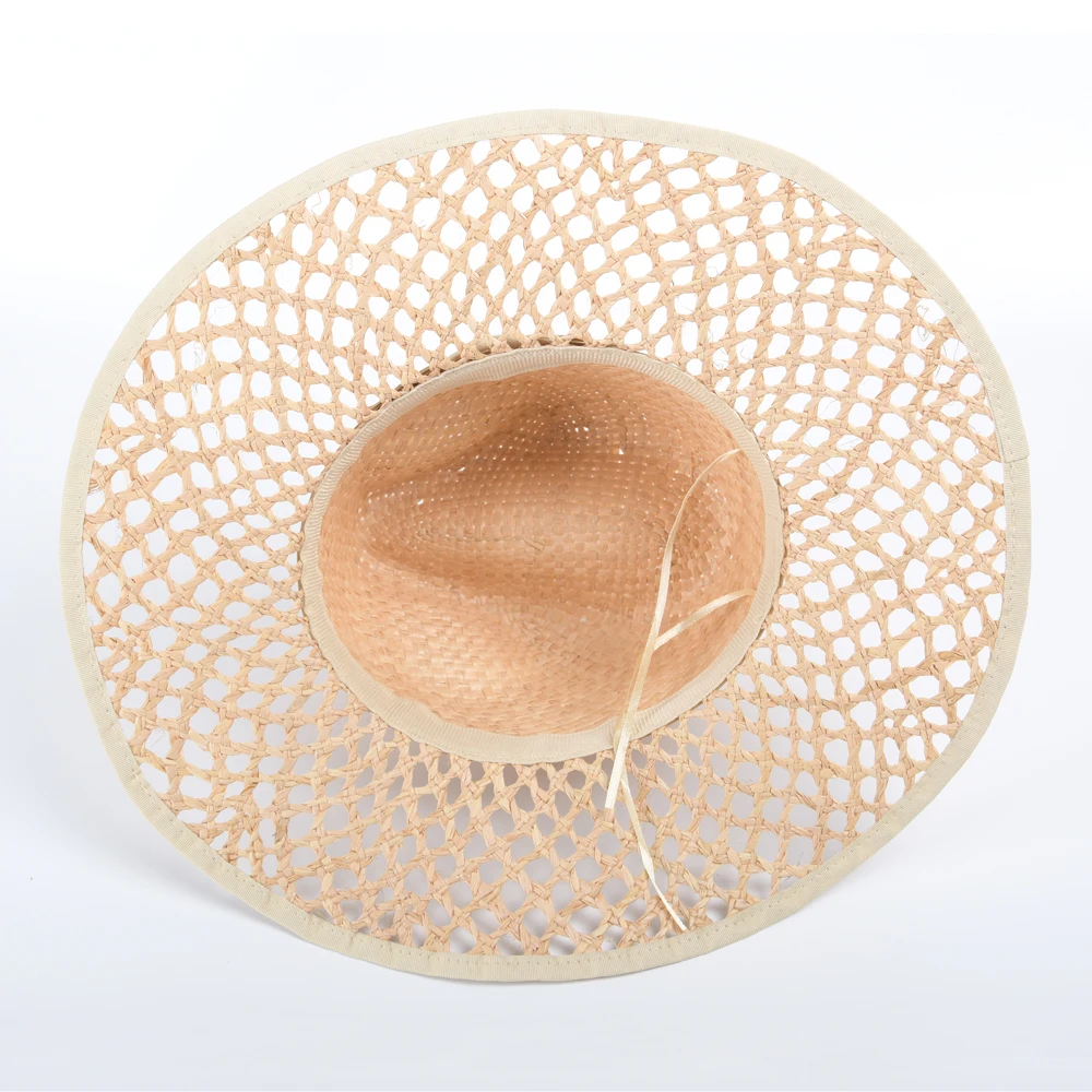 Wholesale Summer Women Beach Handmade Premium Superior Jazz Hat Quality Hollow Out Raffia Straw Panama Hat For Women