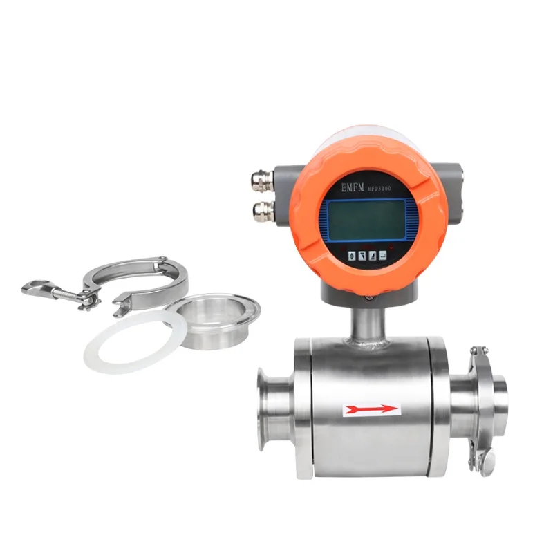 Stainless clamp on 304 0.5% accuracy digital tri-clamp food grade drinking water beer fixed type milk flow meter for farm/milk