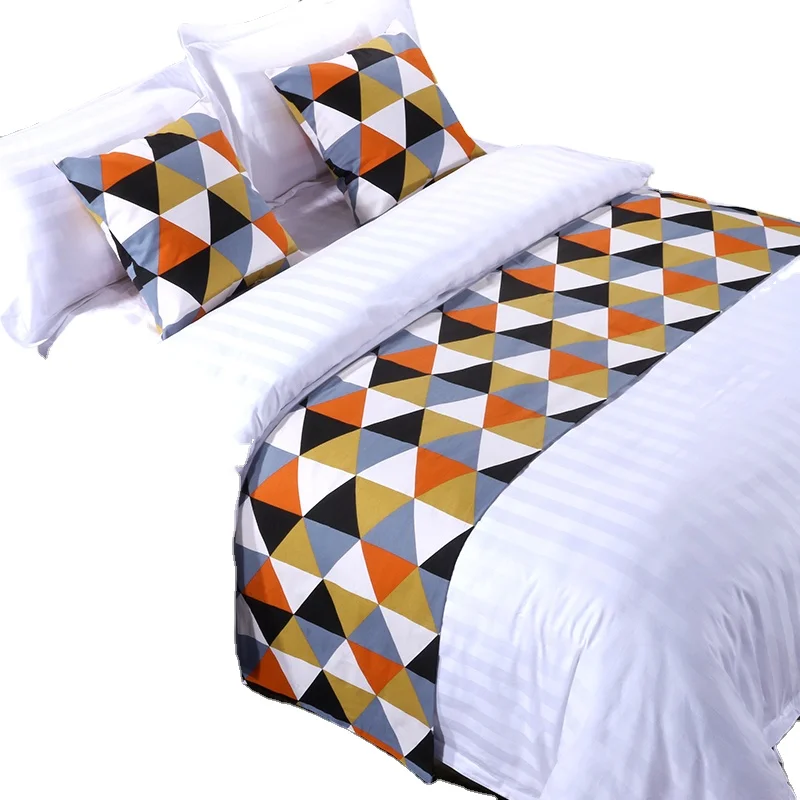 High quality five stars modern hotel square bed scarf queen bed runner for hotel