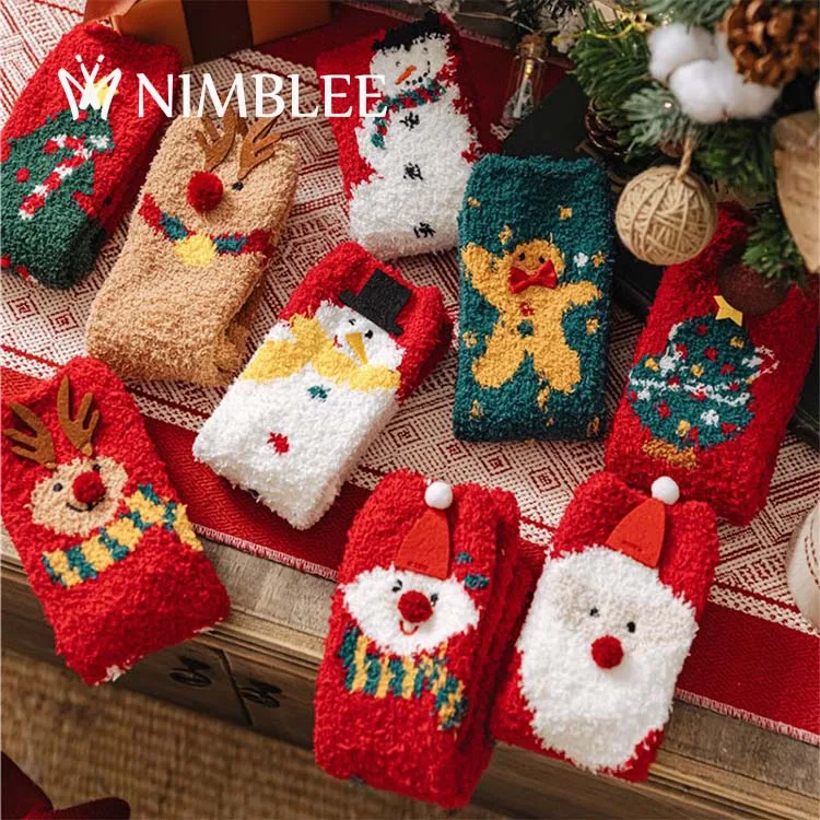 Wholesale High Quality Breathable Warm Socks for Women Cozy Fuzzy Winter Socks Coral Fleece Soft Crew Floor Christmas Socks