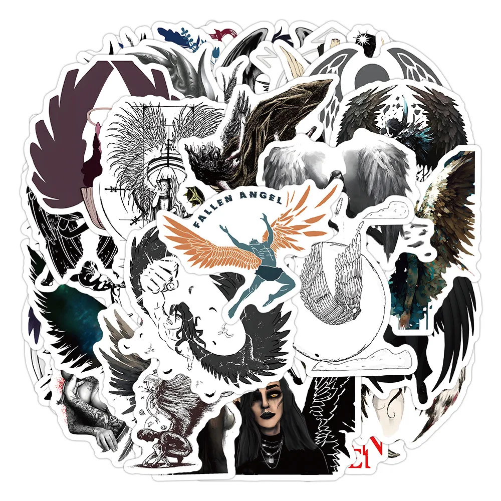 52Pcs Cartoon Fallen Angel Wings Hand Drawn Graffiti Stickers For Gift Bottle Waterproof Demon Lucifer Sticker