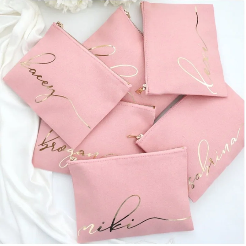 2022 Custom Logo Cotton Pink Travel Zipper Toiletery Pouch Bags Organizer Canvas Cosmetic Bag Makeup Brush Bag