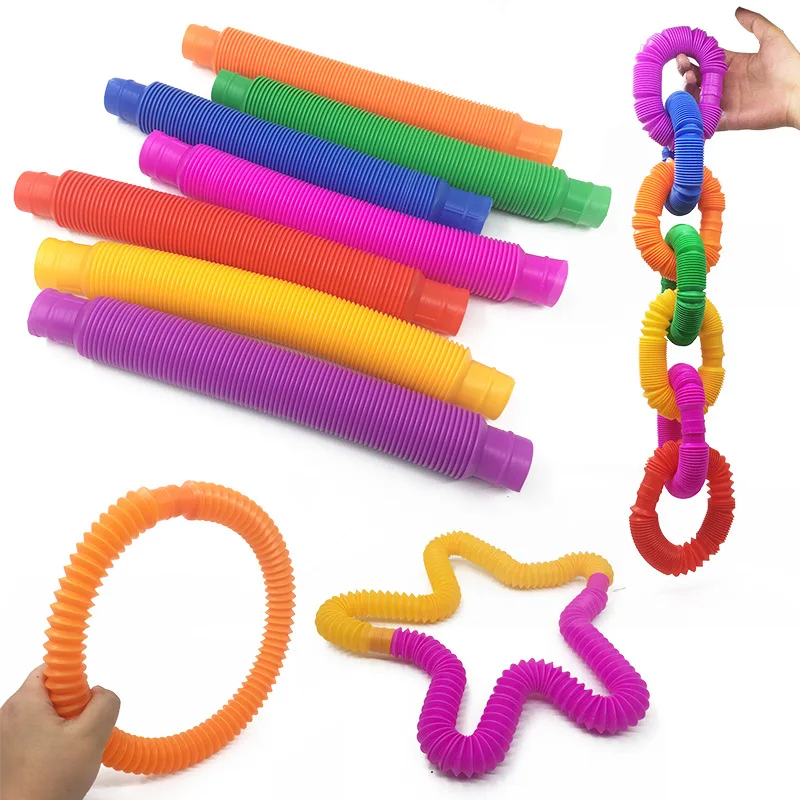  Kids Plastic Stretch Toy Fidgets Pipe Autism Sensory Tubes Adult Colorful Stress Relief Fidget