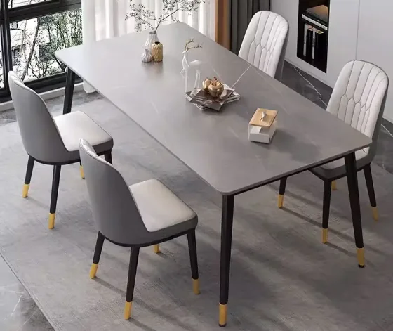 Good Price Living Room Hotel Apartment Use Simple Marble Dining Table Rectangular Iron Transfer Black Legs Luxury Dining Table