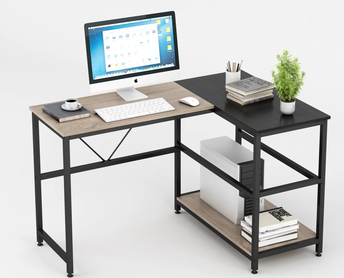 Vekin Furniture high end PC table steel wood computer desk 2 tier storage shelf office desk