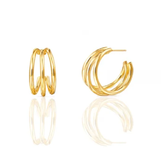 Hot Sales 18K Gold Plated Big Size Fashion Triple Hoop Large Quality Earrings Design for Girls