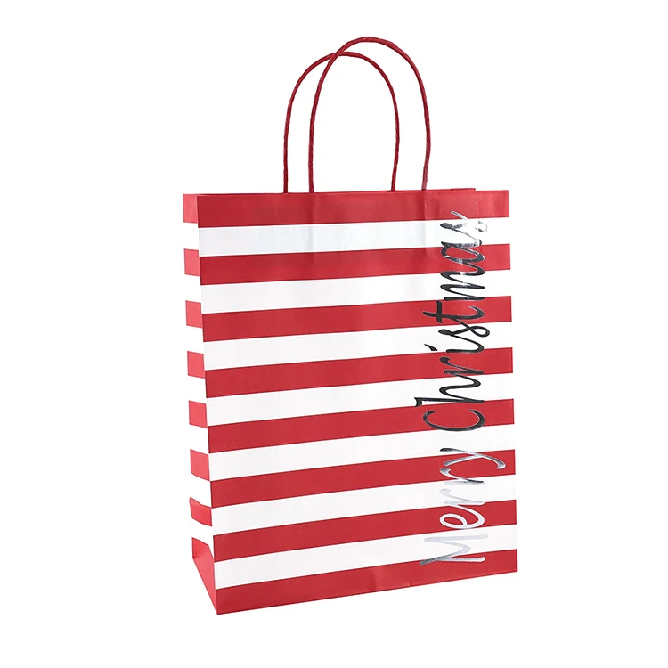recyclable custom printing red luxury kraft paper bag colorful christmas paper bag paper handle