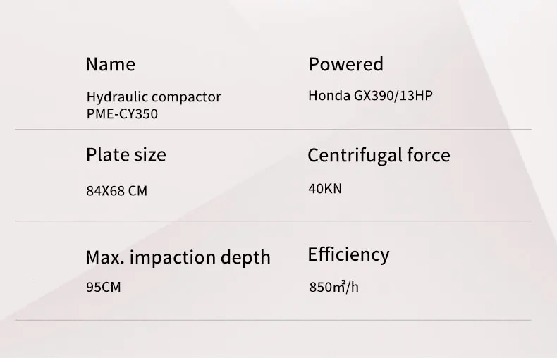 Hydraulic reversible vibrating plate compactor with infinitely variable forward and reverse speed  PME-CY350