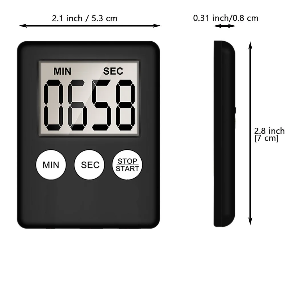 Super Thin Lcd Digital Screen Kitchen Timer Square Cooking Count Up Countdown Alarm Magnet Clock