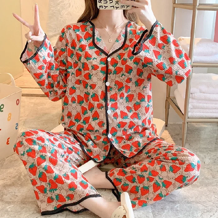 China Fancy Pijama Winter Loungewear Pijama Mujer Nightwear Shirts Pyjama Milk Silk Long Sleeve Pajama Two Piece Sleepwear Set