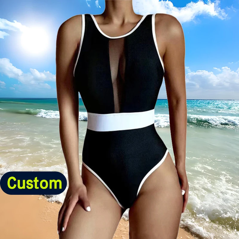 Free Design Black Swimwear Backless Recyclable Women Urban Styled Bathing Suits Custom Hollow Out Sexy One Piece Swimsuit