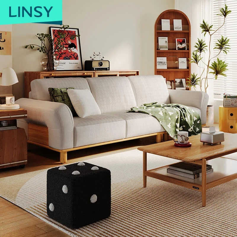 Linsy wood sofa Northern Europe ash wood living room combination fabric sofa
