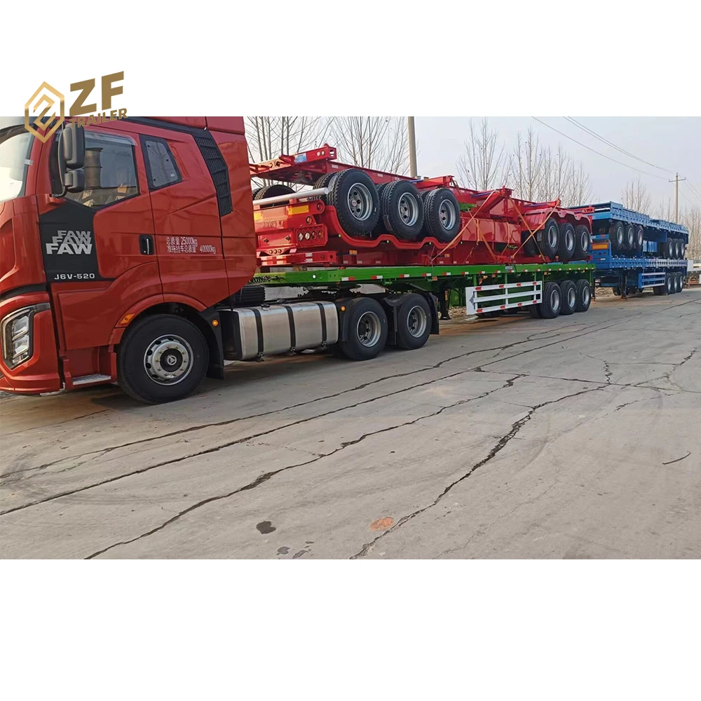 Hot Sale 40ft 60ft Pan Trailer Flatbed Truck Trailer 3 Axles flatbed trailer for sale kenya