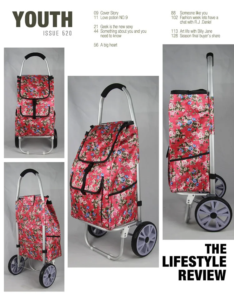 Custom design foldable wheel trolley shopping bag wholesale durable heavy duty detachable shopping trolley bag cart