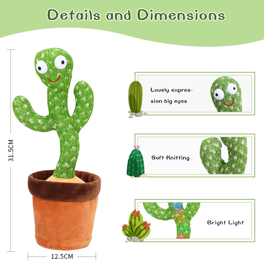 Factory Hot Selling Electric Singing Dancing talking Cactus Toys Recording Plush Toy Singing Dancing Cactus