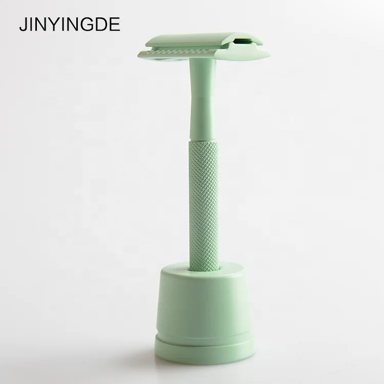 
Popular Shaver Set Private Label Green Brass Handle Shaving Safety Razor And Stand 