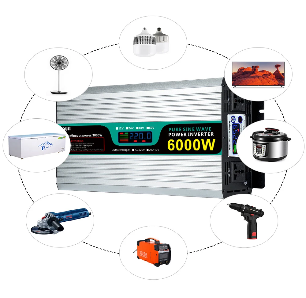 Инвертор немодулированного синусоидального сигнала HOULI, 6000 Вт, 12 В, 24 В, 48 В до 110 В, 220 В, 6000 Вт