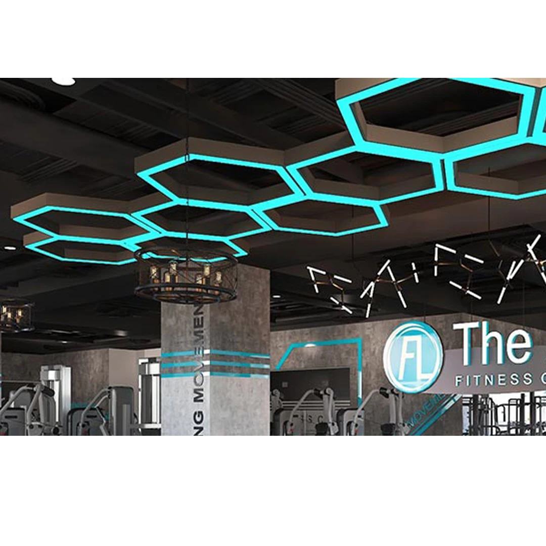 Hexagon LED Indoor Decor Pendant Light Gym Shop Lighting for Living Dining Room Office Study & Bar Hanging Lamp