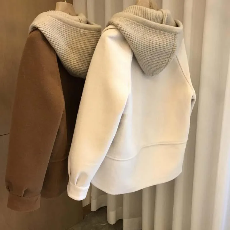 2024 New MP oem custom printed embroidery logo design plush woolen coat for women large size fashionable knitted hooded hoodies
