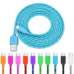 1M/2M/3M Braided Nylon Fast Charging Mobile Phone Cables USB Type C For Samsung S8 S9 S10 S20 S21