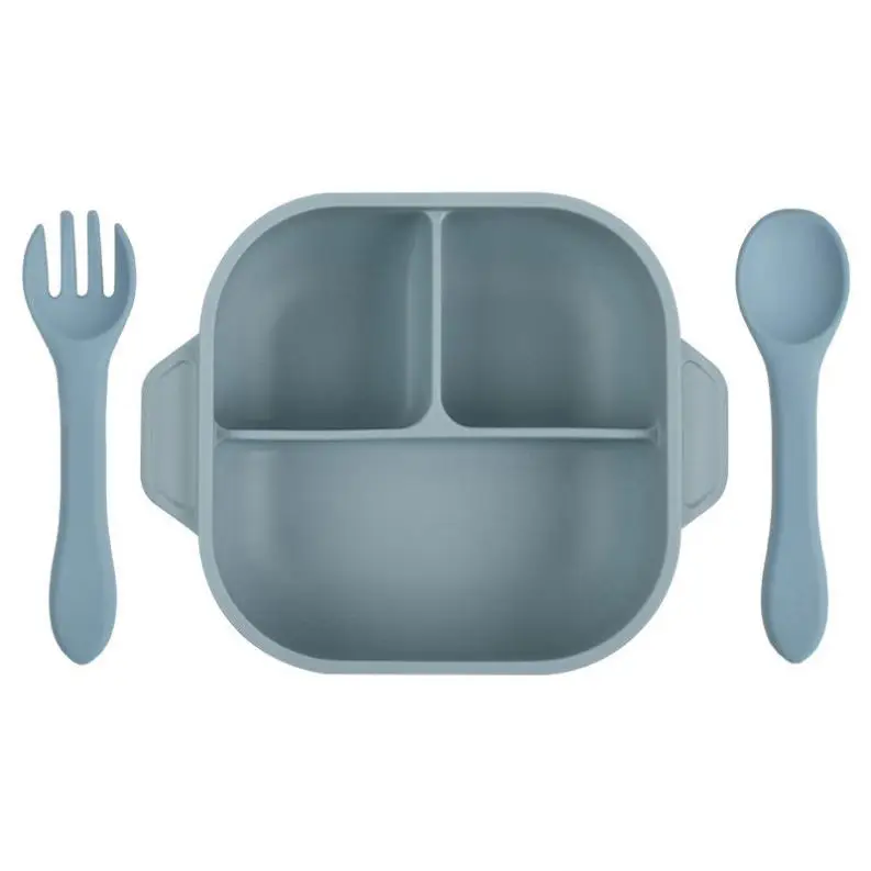 OKOLAY Panic Buying Food Grade Silicone Divided Plate Fork Spoon Newborn Baby Feed Set
