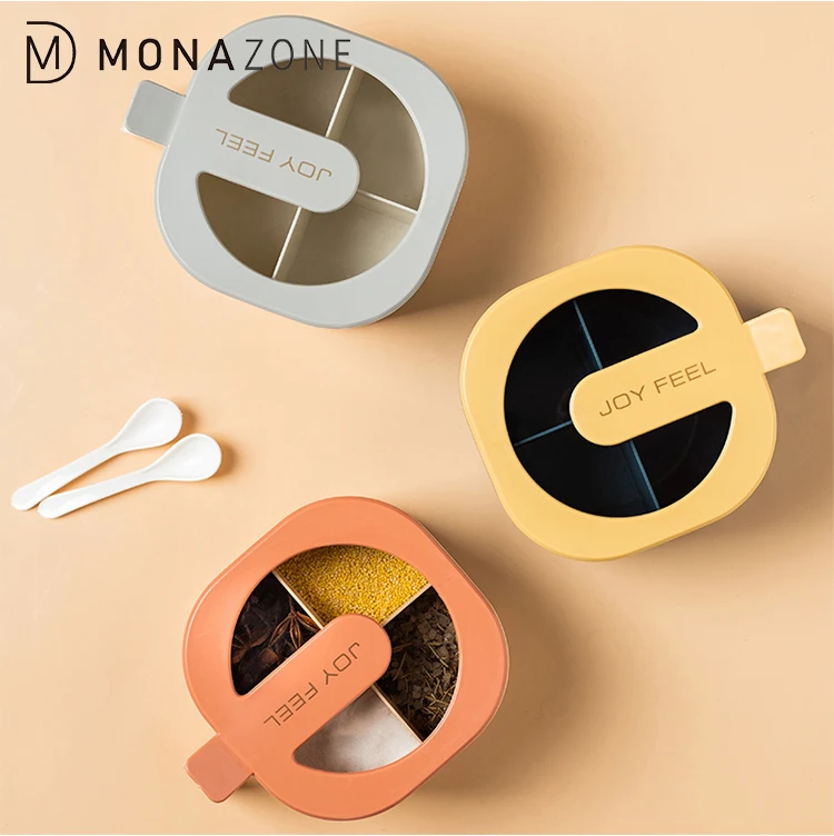 
MONAZONE Nordic Style Kitchen Storage 4-grid Spice Jars Seasoning Box With Spoon 