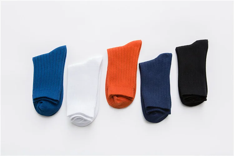 10 Colors Classic Dress Double Needles Solid Color Mens Business Crew Cotton Socks