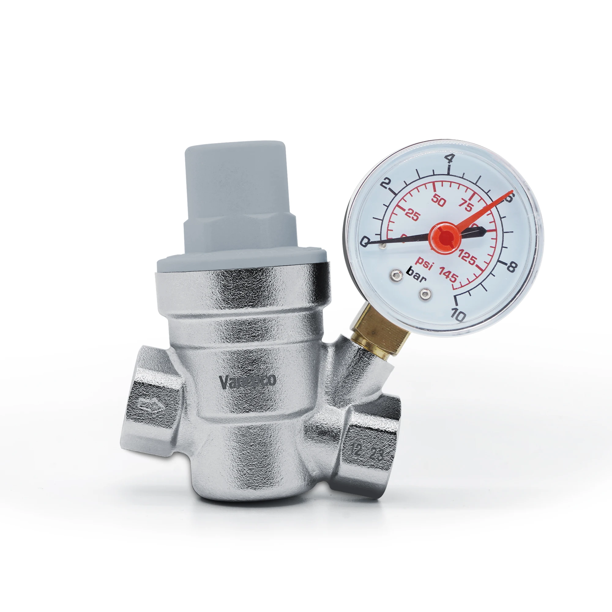 VANCOCO 1/2 Tap Water Pipe Brass  Pressure Reducing  Valve with Gauge Clock