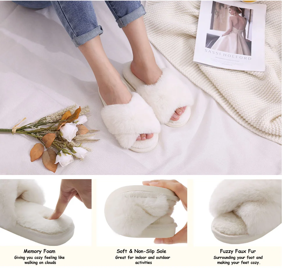 Custom Ladies House Fuzzy Fluffy Warm Flip-Flops Slippers Cross Band Memory Open Toe Women Fur Home Pumpkin Slippers for women